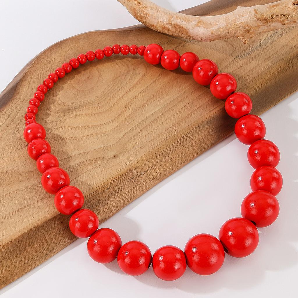 Geometric Handmade Beaded Necklace For Women Men With Large Wooden Balls Art Jewelry