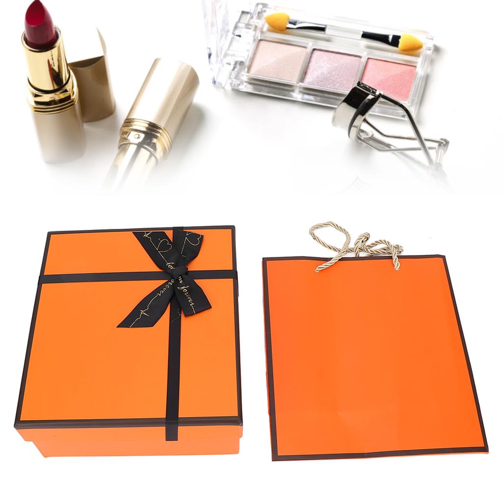 Gift Wrapping Boxes Set Orange Gift Packaging Box with Cover Ribbon Bag for Christmas Birthday Anniversary