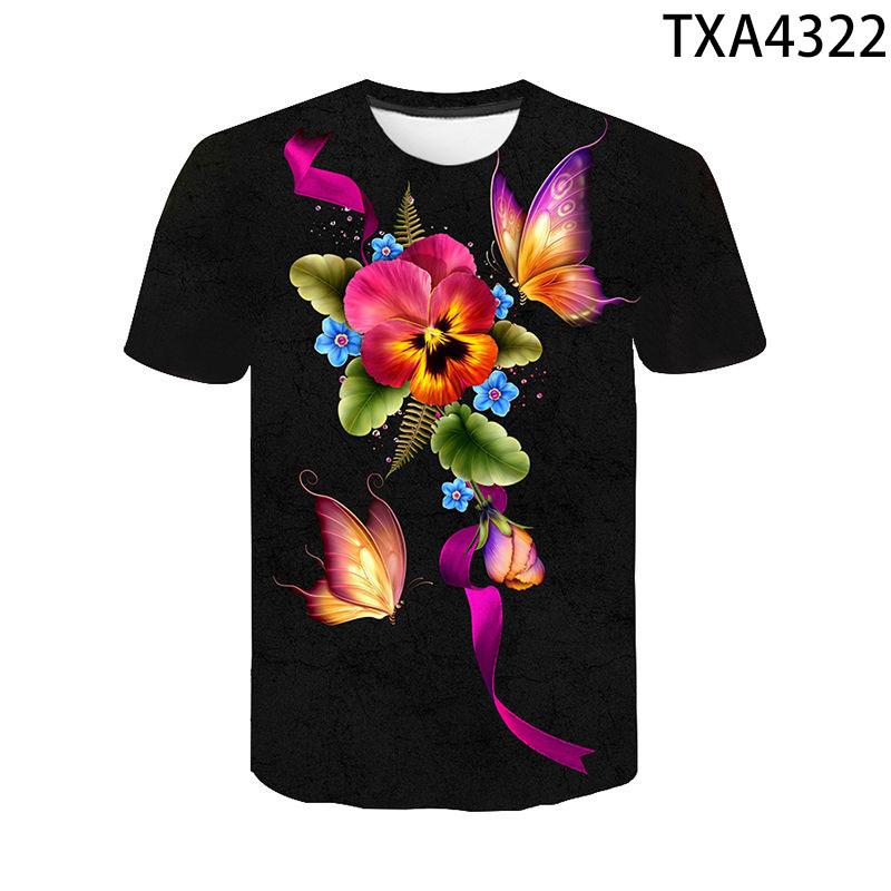3D Print Butterfly T Shirt Men Women Children Summer Short Sleeve Flower T-shirt Streetwear Tee Insect Cool Boy Girl Casual Tops