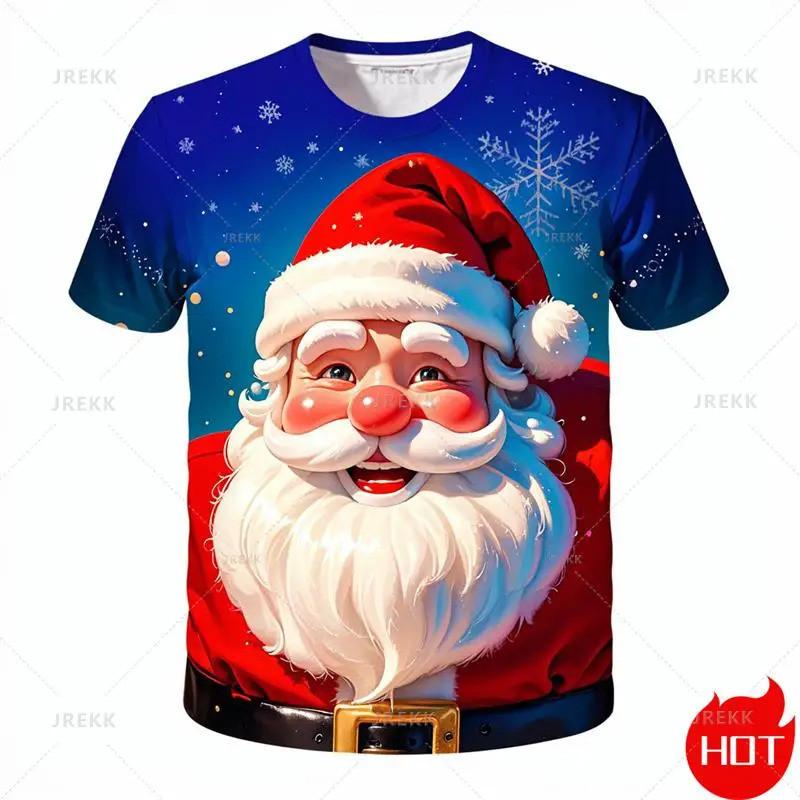 3D Christmas snowflake print casual short sleeved summer round neck T-shirt for men