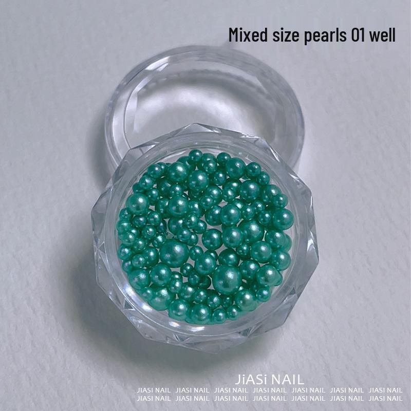 Christmas 12-Grid Mixed Color Pearl Nail Art High-Gloss 3D Beads Decorations