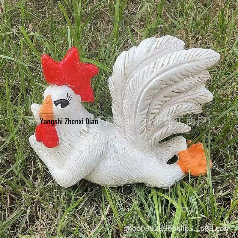Lying Rooster Resin Sculpture - Creative Desktop Ornament ZX-61