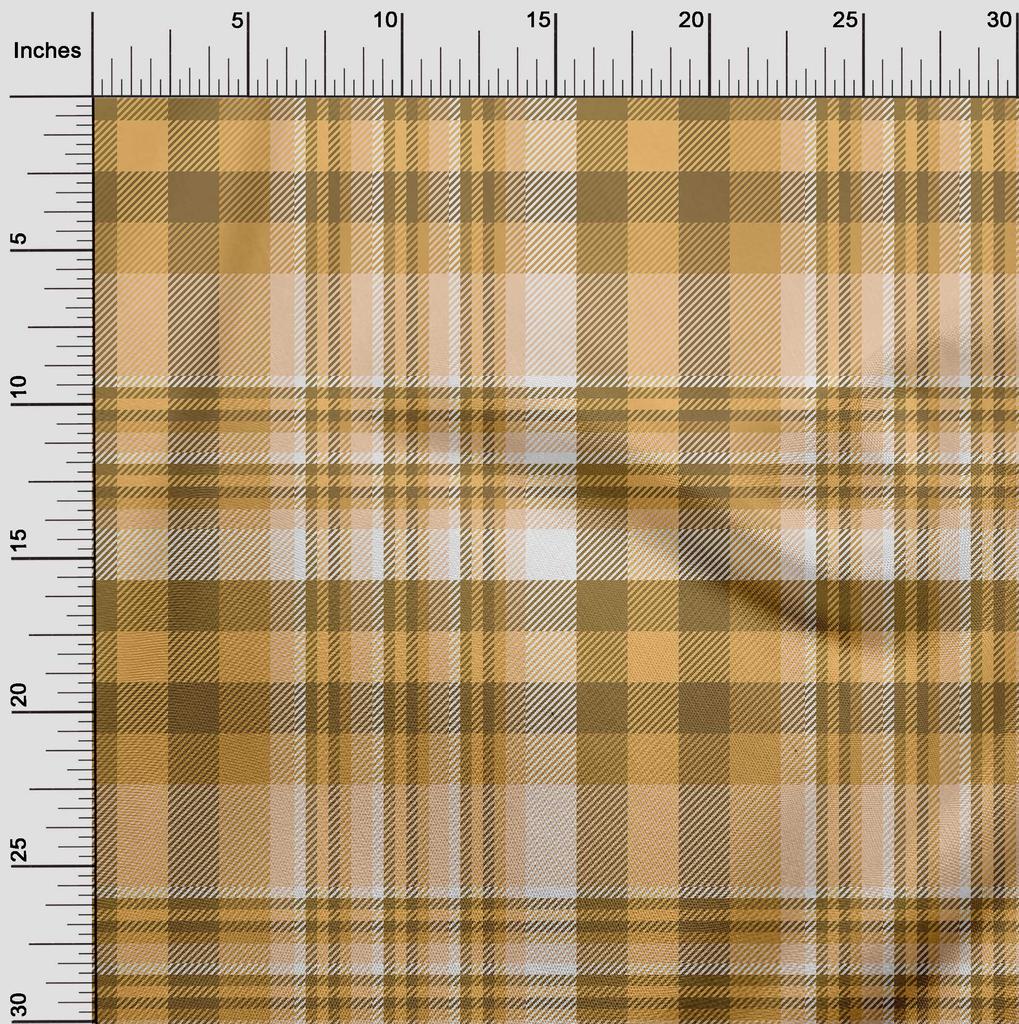 oneOone Cotton Flex Dark Beige Fabric Plaid Sewing Material Print Fabric By The Yard 40 Inch