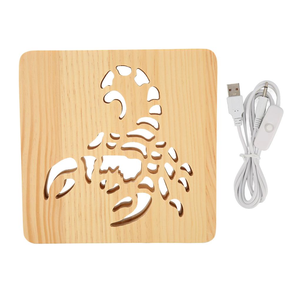 Wooden 3D Lamp Cool Scorpion Style USB Connection Warm Romantic Aid Sleeping LED Night Light for