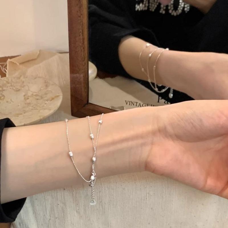 Three Layer Silver Round Bead Bracelet Women Minimalist Luxury Fashion Jewelry