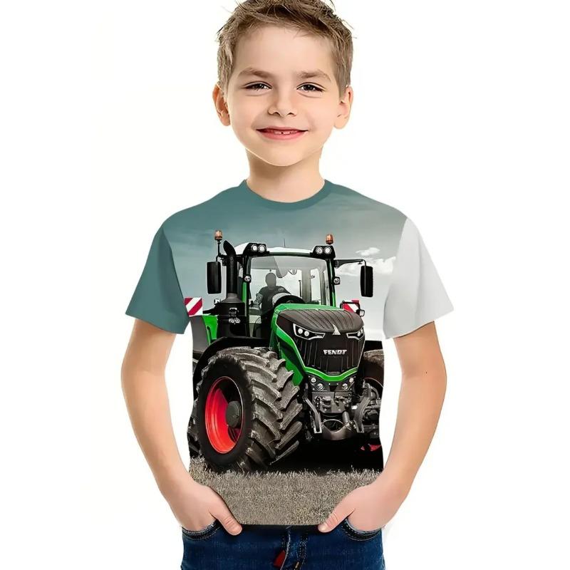 ETST50 Coole 3D Tractor Print Kinderkleding Jongens T-shirt Korte Mouw Mode Kinder Zomerkleding Buiten Actieve Kinderkleding 100