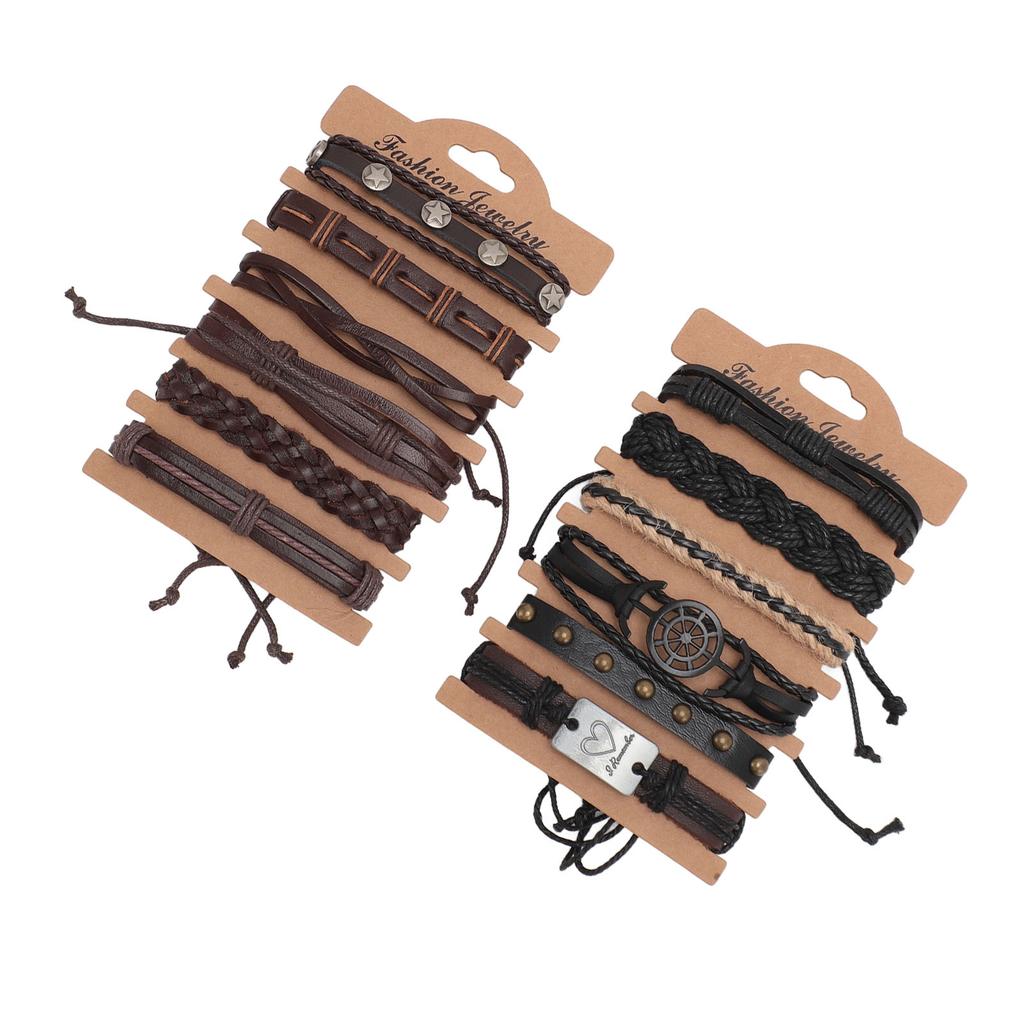 12pcs PU Leather Bracelet Set Multi Layers PU Leather Bracelet Set PU Leather Wrap Bracelets for Men Women