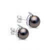 Boucles d'Oreilles - Pearls &amp; Colors - Perle de Culture de Tahiti 7-8 mm Rondes - Or Blanc 375/1000 - Qualité A+ - Diamants - Femme