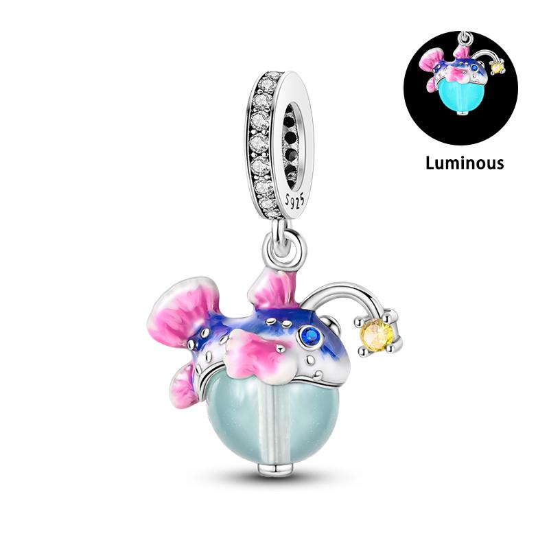 Summer 925  Silver Sailing Ship Lighthouse Luminous Ocean Series Charms Beads Fit Pan 925 Original Bracelets DIY Jewelry