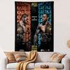 Two fighters face each other with their names repeated as background text. Patterned tapestry for bedroom and living room home decor