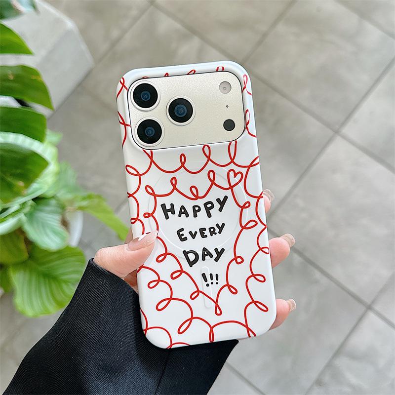 Korean Red Heart Magnetic Bracket Phone Case for iPhone 17/16 Pro Max/15 Pro