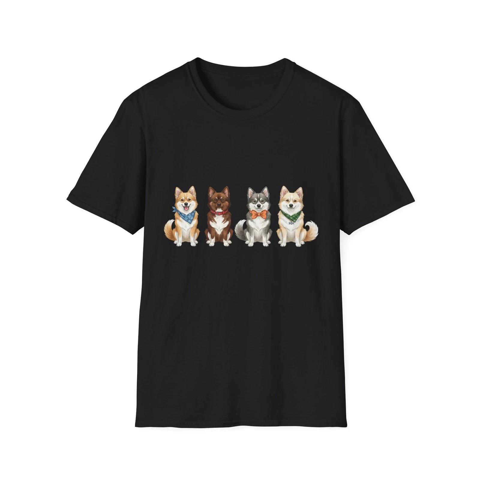 Dog Pack Watercolor Cute Illustrated Black Tee Animal Lover T-Shirt S