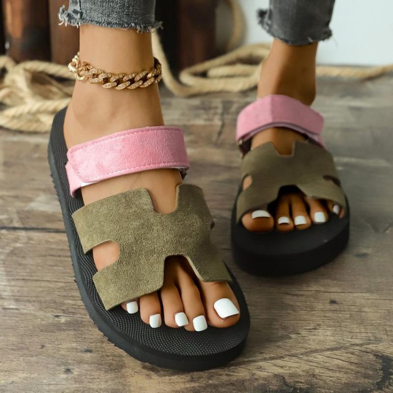 Large size platform slippers women's summer new style Velcro lightweight outer wear Zhuotian sandals
