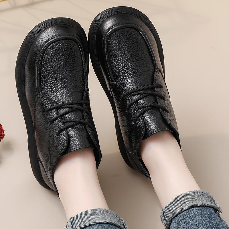 First layer cowhide winter muffin platform short boots retro boots mother shoes rubber sole velvet warm fashion