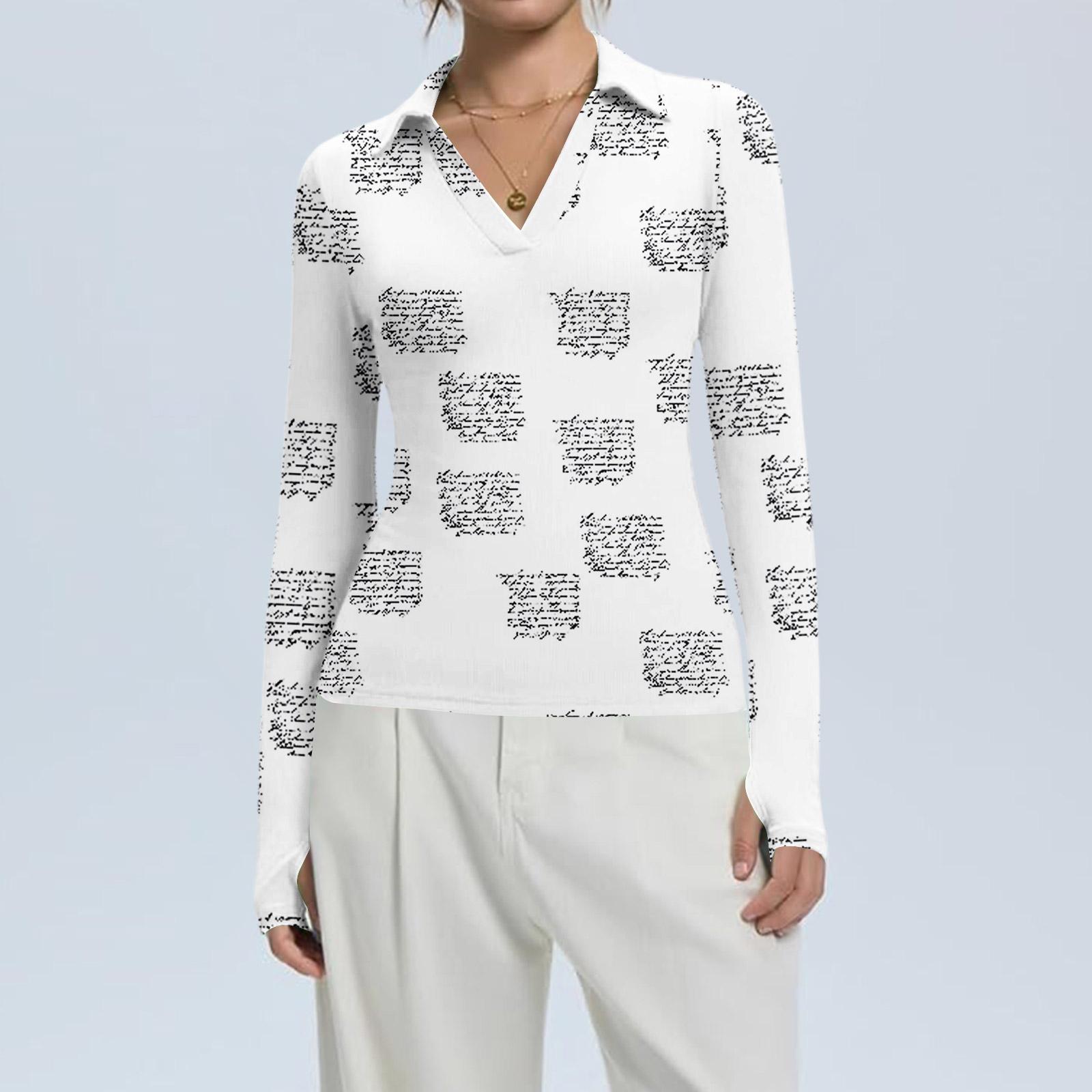 

Жіноча мода Повсякденний принт V-подібний виріз Довгий рукав Сорочка на ґудзиках XL білий