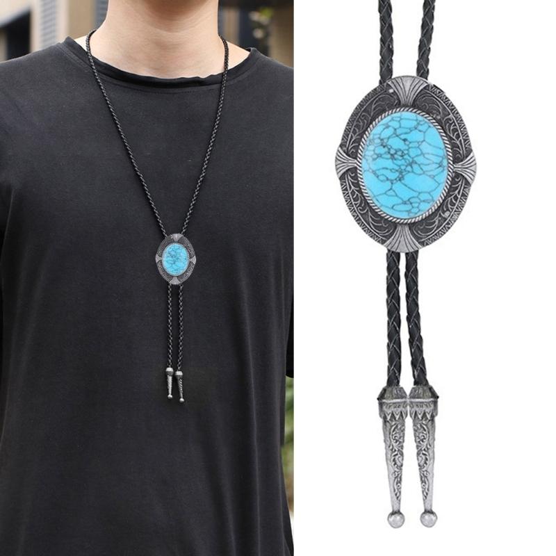 Turquoise Bolo Tie for Adult Unisex Vintage PU Leather Necktie Rope Necklace Jewelry Rodeos Tie Formal Event Shirt Tie
