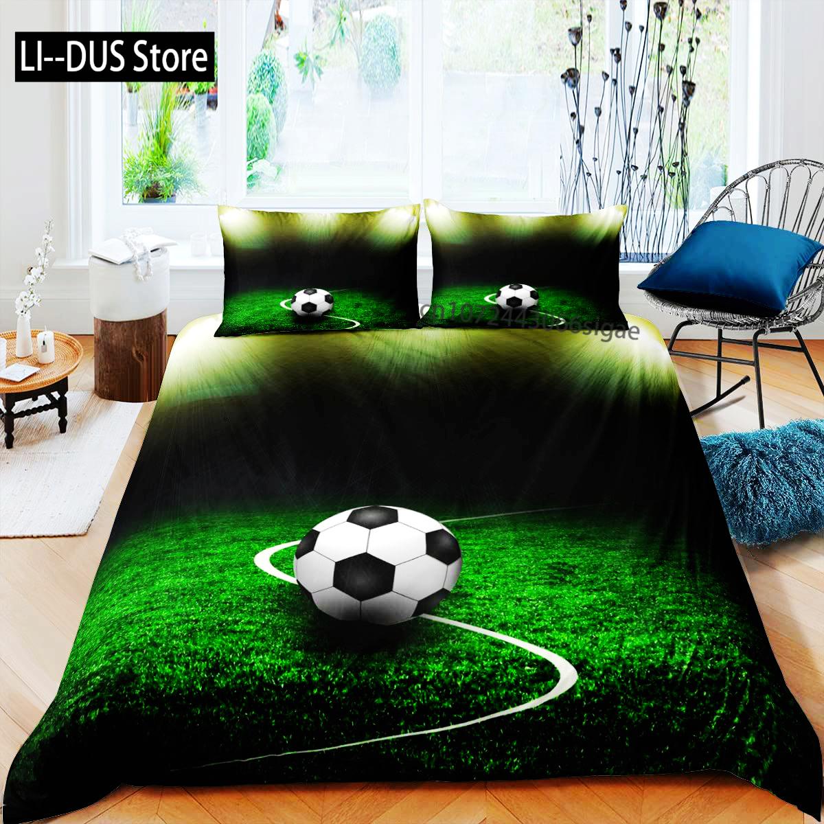 Comforter Green Football Field King Queen Soccer Field Comforter Boys Men Sport Games Bedding Set Polyester Comforter (quilt)-EU Single(135*200cm)3pcs