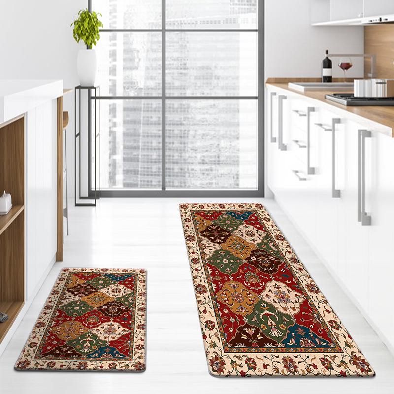 New Retro Carpet Entrance Mat Home Kitchen Anti-slip Dustproof Thickened Washed Long Strip Mat