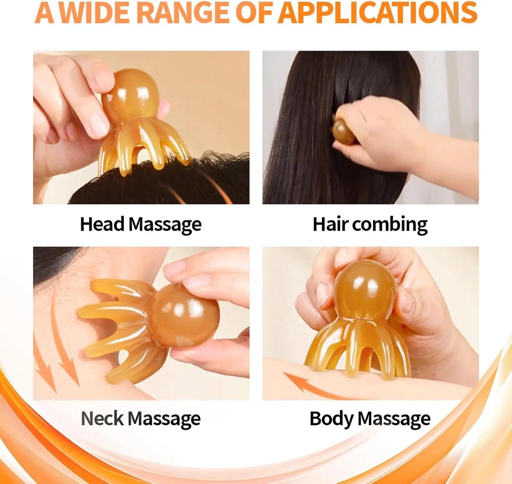 Resin Octopus Massage Comb Head Meridian Scraping Scalp Massage Brush Acupuncture SPA Gua Sha Massage Comb Fatigue Relief Massag