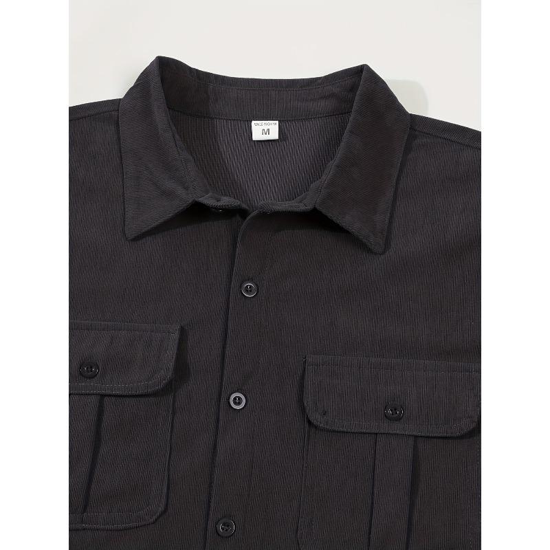 Men's Corduroy Button Down Pocket Short Sleeve Casual Shirt.