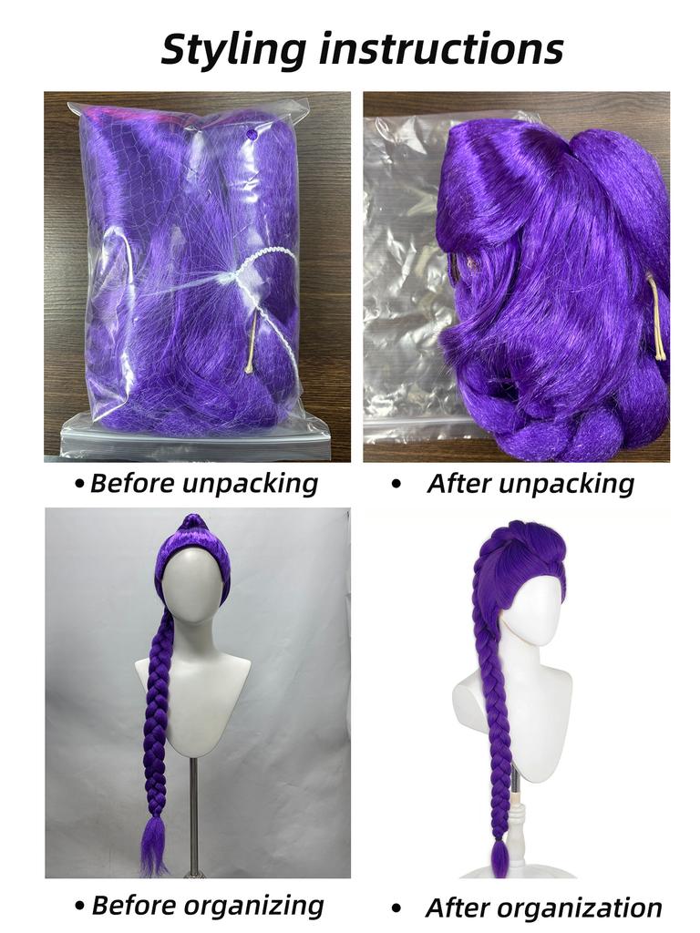 Purple Tiger Clip Single Ponytail Braided Synthetic Wig Rumi Cosplay Hair for KPop Demon Hunters Anime Figure