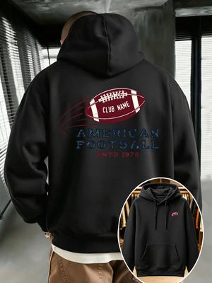 Halloween & Christmas Men's Casual Fashion Hoodie, AMERICAN FOOTBALL Rugby Print with American Sports Streetwear Style, Suitable F