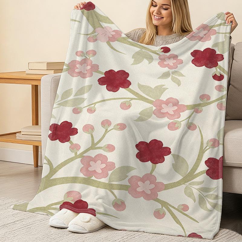 Floral Flannel Throw Blanket | Machine Washable, Soft & Cozy, Warm & Breathable - Ideal for Home, Office Napping, Christmas & Halloween Decor