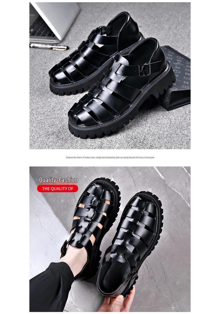 Men's Retro Leather Slip-On Sandals - Cool, Breathable, Lightweight Shoes with Thick Sole & Buckle