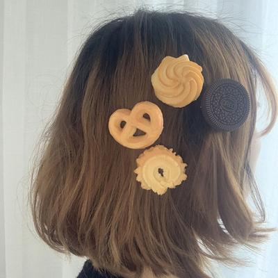 Pince à cheveux en résine, douce et amusante, en forme de biscuit, épingle à cheveux, Clip latéral créatif, ornement pour cheveux bizarre