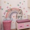 Dreamy Unicorn Rainbow Wall Stickers, Pink Tone Fairy Tale Scene with Colorful Butterflies, Girly Self-Adhesive Decor for Room Decoration