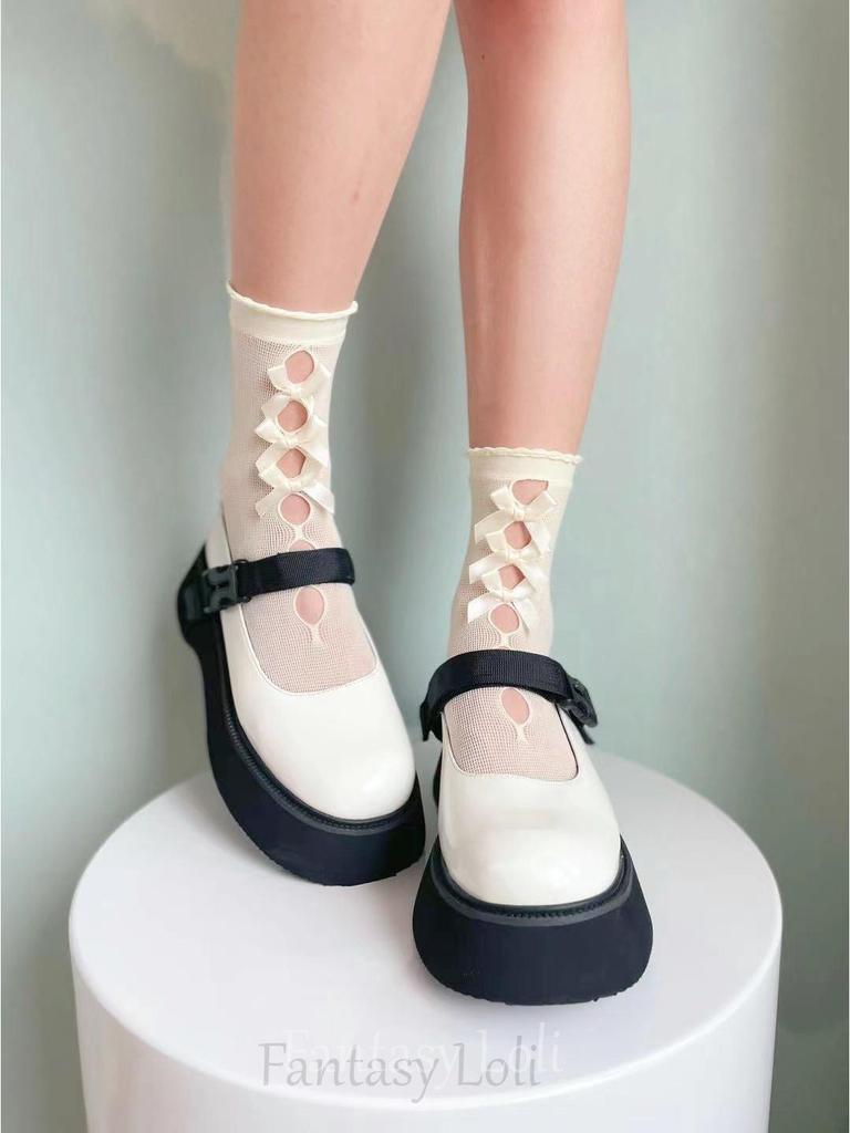 Bowknot Mid-Calf Hollow Out Cute French Girl Short Socks & Sweet Japanese Ruffled Leg Warmers