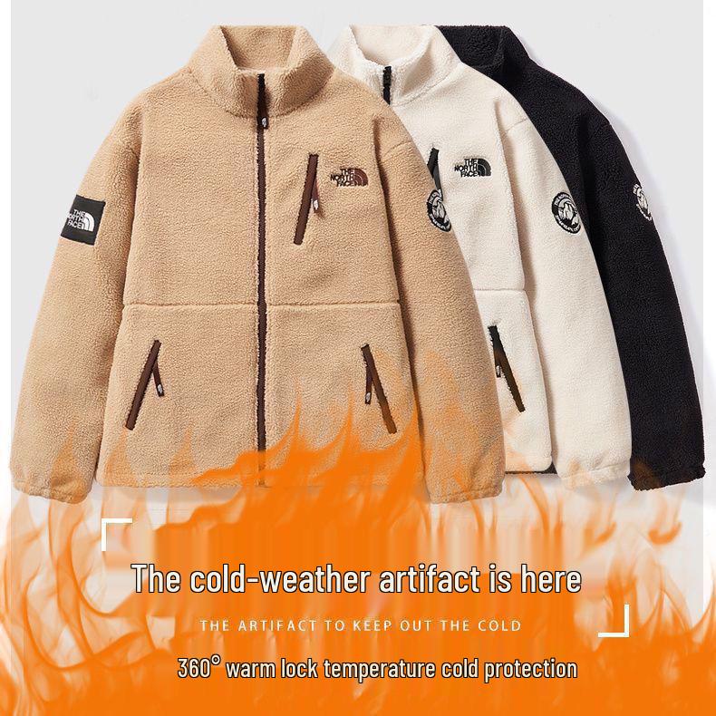 Unisex trendy tlustá bunda s výstřihem do stojáčku, podšitá fleecem, vyšívaná, z jehněčí vlny, pro páry