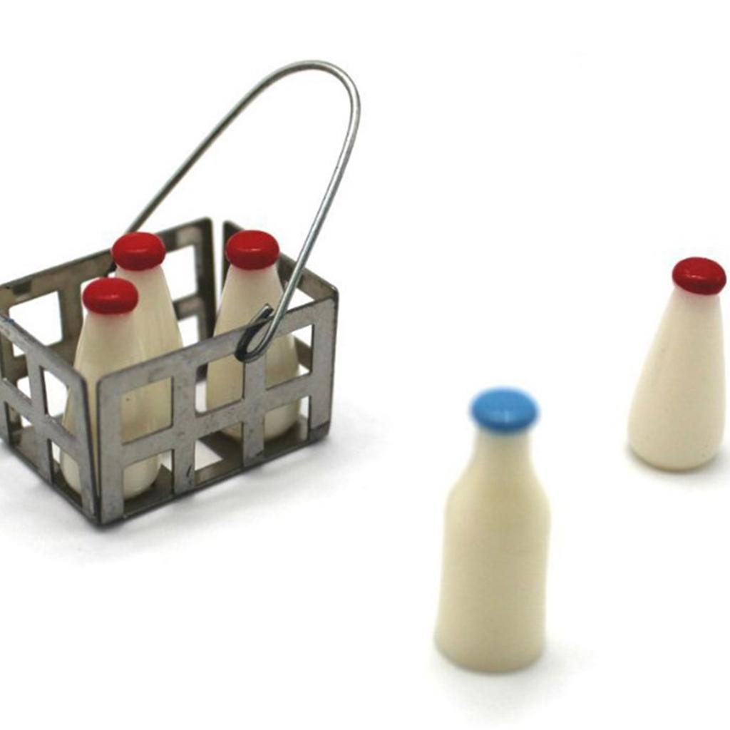5pcs Miniature Milk Bottles Set for Dollhouse Kitchen Dining Room and Restaurant Scene Display Decors 1/12 Scale