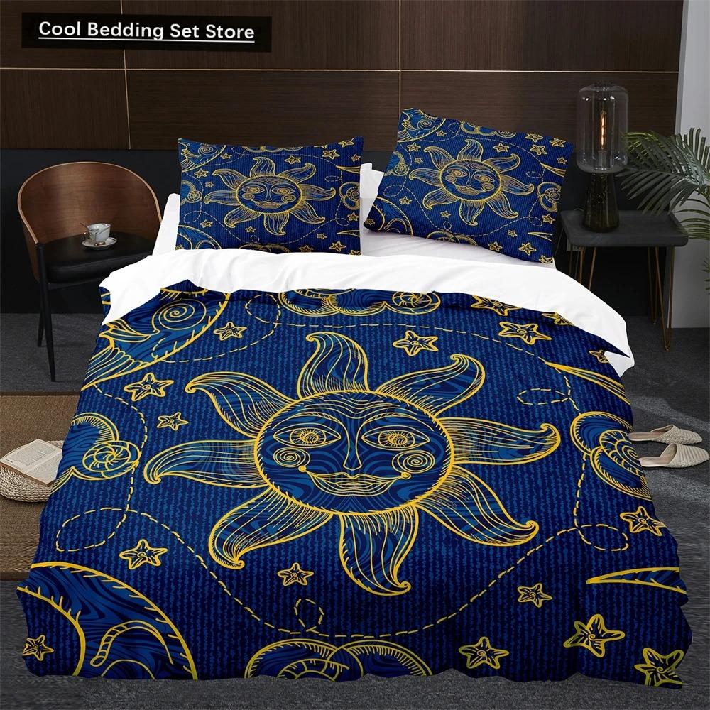 Sun Moon King Queen Duvet Cover Boho Magic Style Bedding Set for Teens Adults Golden Exotic Tribe 23pcs Polyester Quilt Cover