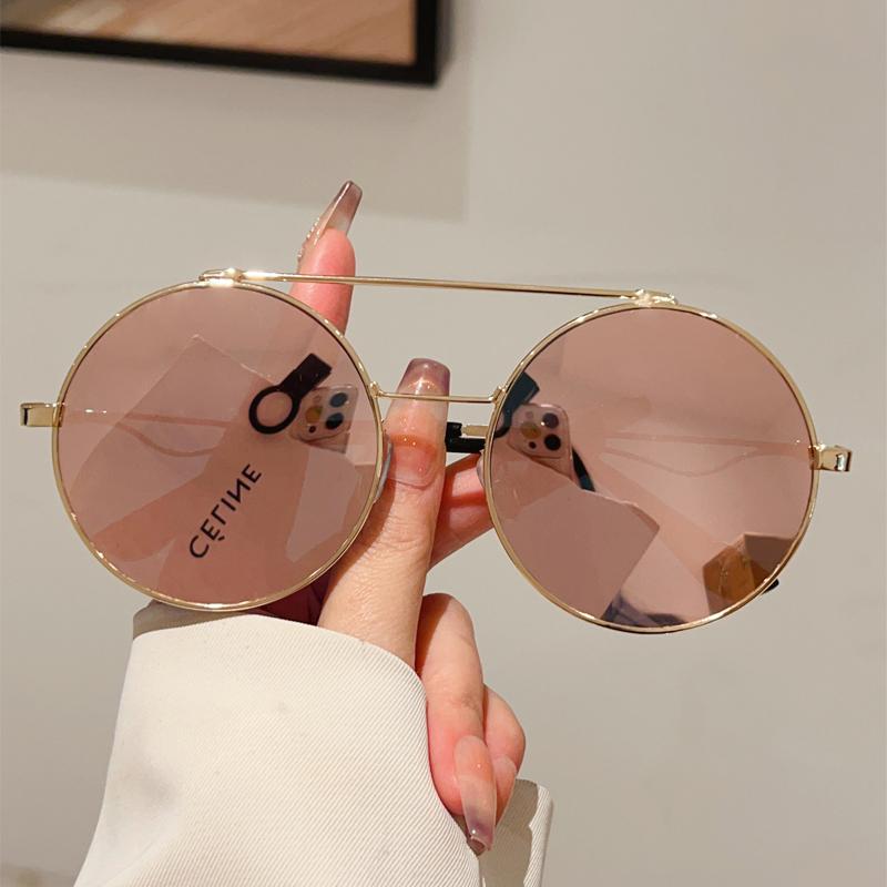 Vintage Round Sunglasses Men New in Fashion Double Bridge Mirror Shades Women Trendy Retro Brand Design Sun Glasses