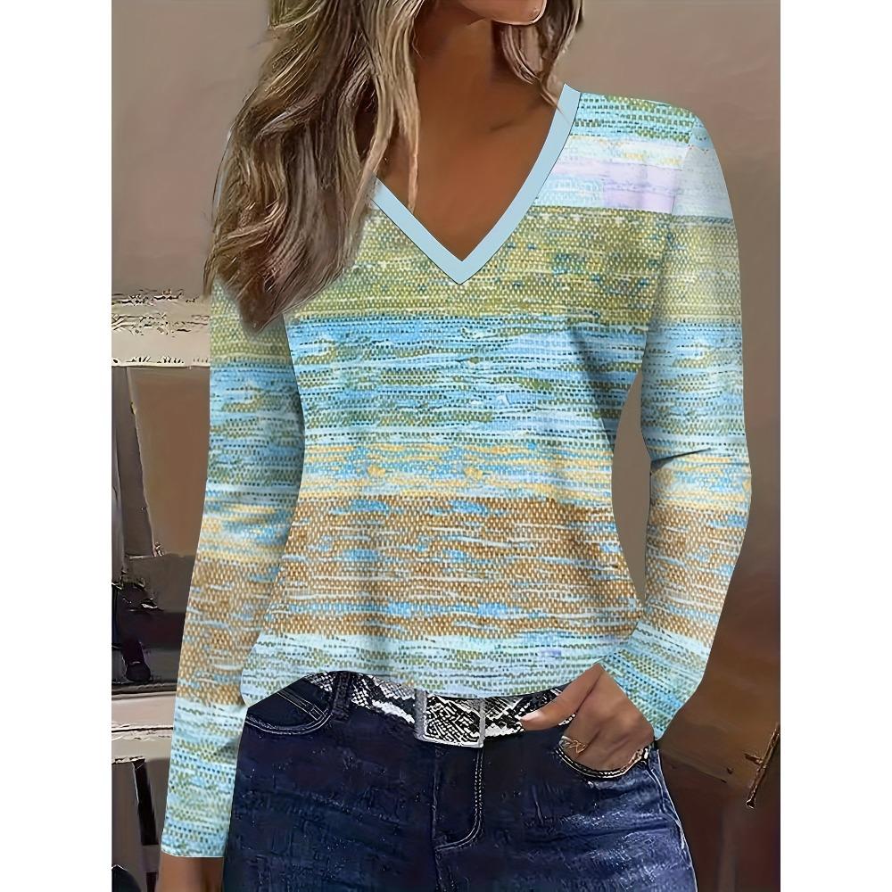 Women's Casual Long Sleeved V-neck T-shirt for Spring and Autumn Seasons