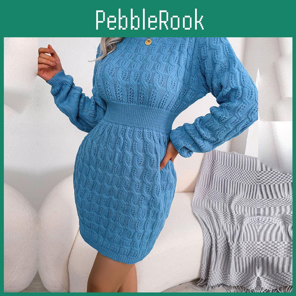 Neck Autumn Women O Winter Solid Color Casual Twist Waist Bottoming Sweater Wrap Hip Dress Sl