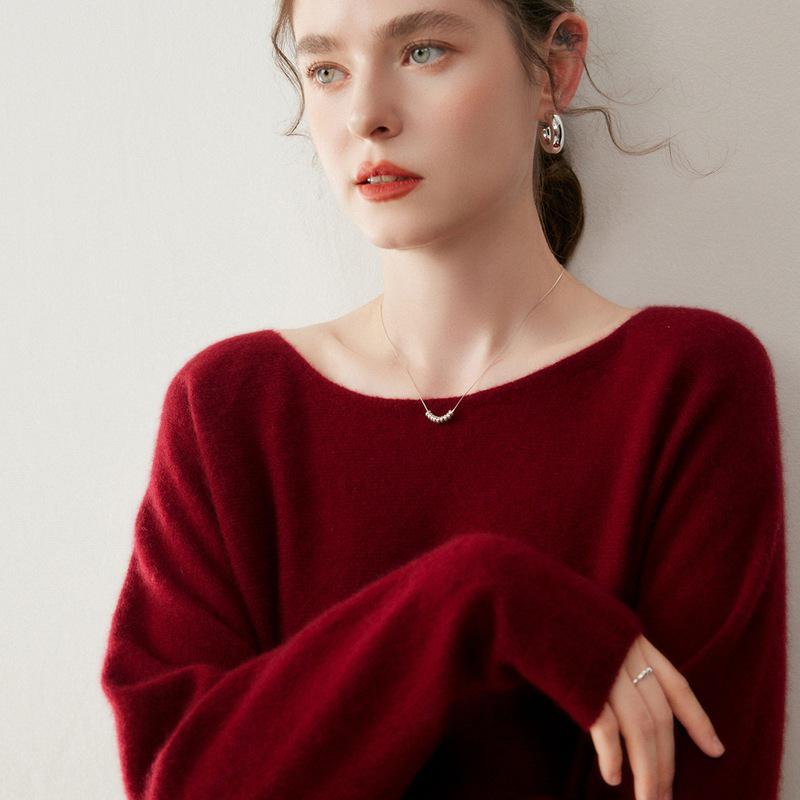 Women's Seamless Cashmere Loose Knit Sweater - Round Neck Pullover, Versatile Thin Wool Top