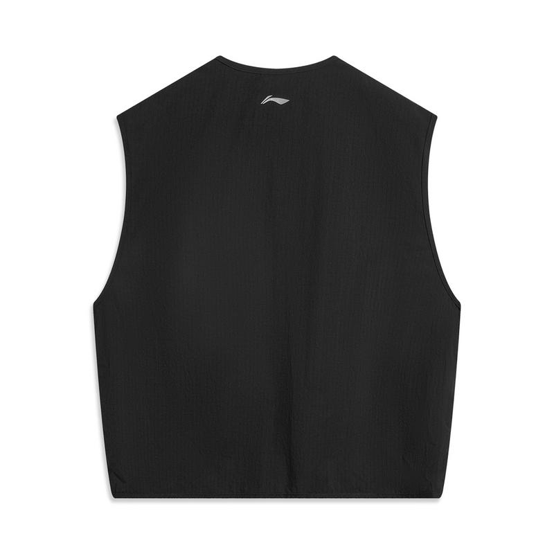 Li-Ning CF Outdoor Solid Color Zip V-Neck Multi-Pocket Water-Resistant Sleeveless Vest Men Vests Black AMDV035-1