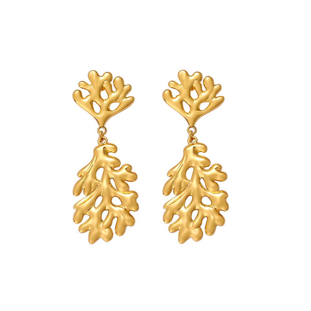 Elegant Hollow Snowflake & Leaf Gold Earrings - Luxurious European and American Design