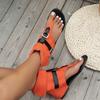 Fashion Flip-Toe Roman Sandals 2024 Summer Denim Buckle Flat Boots Women's Casual Fashion Sandals Back Zipper High Tops Women's Shoes