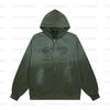 Arirang Tour Washed Green Zip Up Cropped Hoodie Raw Cut Patch Number Decoration Loose Casual Street Style Fans