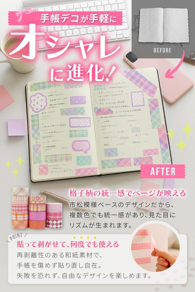 fogman Masking Tape Cute and Stylish Checkered Design - - 12-Pack (Pink)