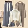 Women's Autumn 2024 Three-Piece Set: Mid-Length Cardigan Jacket, High-Neck Sweater, and Slim Wide-Leg Pants