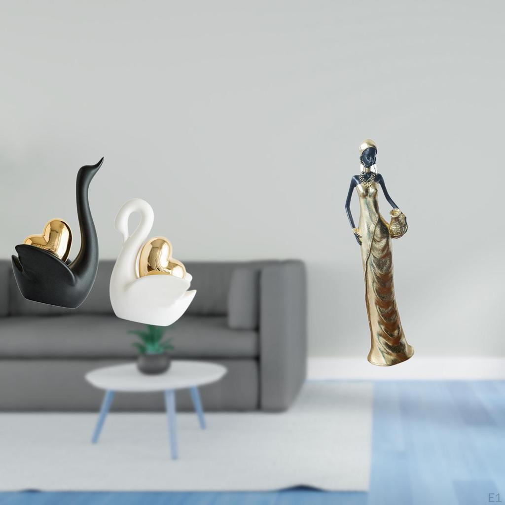 Elegant Swan Lady Figurines Tabletop Ornament Art Crafts Couple's Decor Vintage Tribal Statue