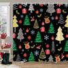 Christmas Theme Shower Curtain Winter Snow Christmas Tree Deer Rustic Wooden Panel Fabric Washable Shower Curtain Bathroom Decor
