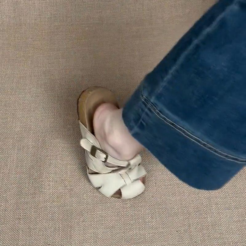 Thick-soled outer wear retro hollow bag head slippers women's new one-pedal lazy casual cool slippers