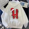 Christmas Alphabet A~Z Design Hoodies Santa Hat Letters Graphic Hooded Sweatshirt Casual Winter Holiday Family Matching Tops
