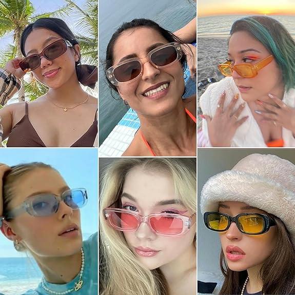 Rectangle Sunglasses for Women Men Trendy Retro Fashion Sun Glasses Vintage UV 400 Protection Square Frame 2024