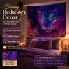 Mystical Neon Tiger Tapestry 2D Flat Printed Peach Skin Wall Hanging Fantasy Fairy Cosmic Background Cloth for Bedroom Decor